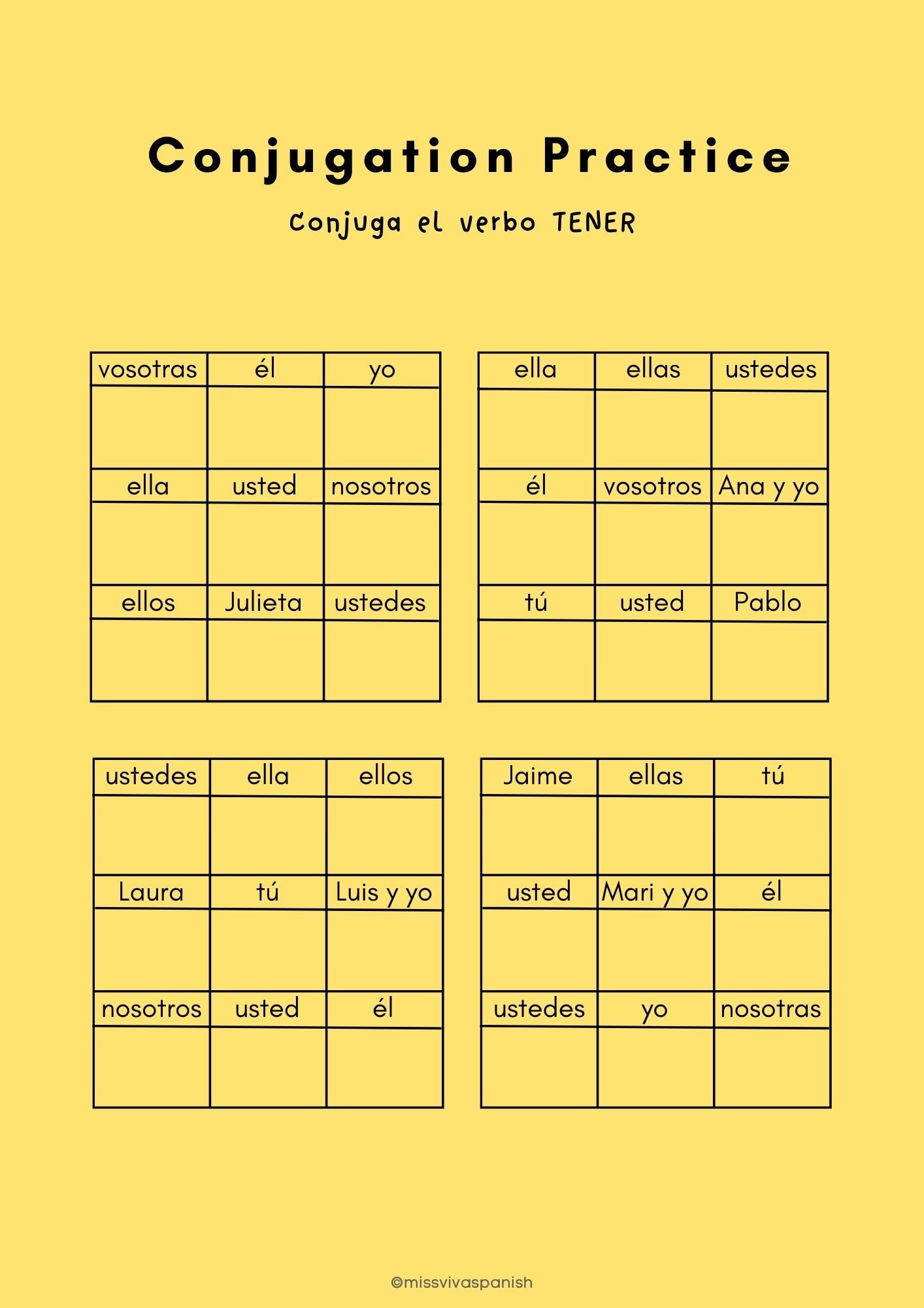 verb conjugation in spanish template 