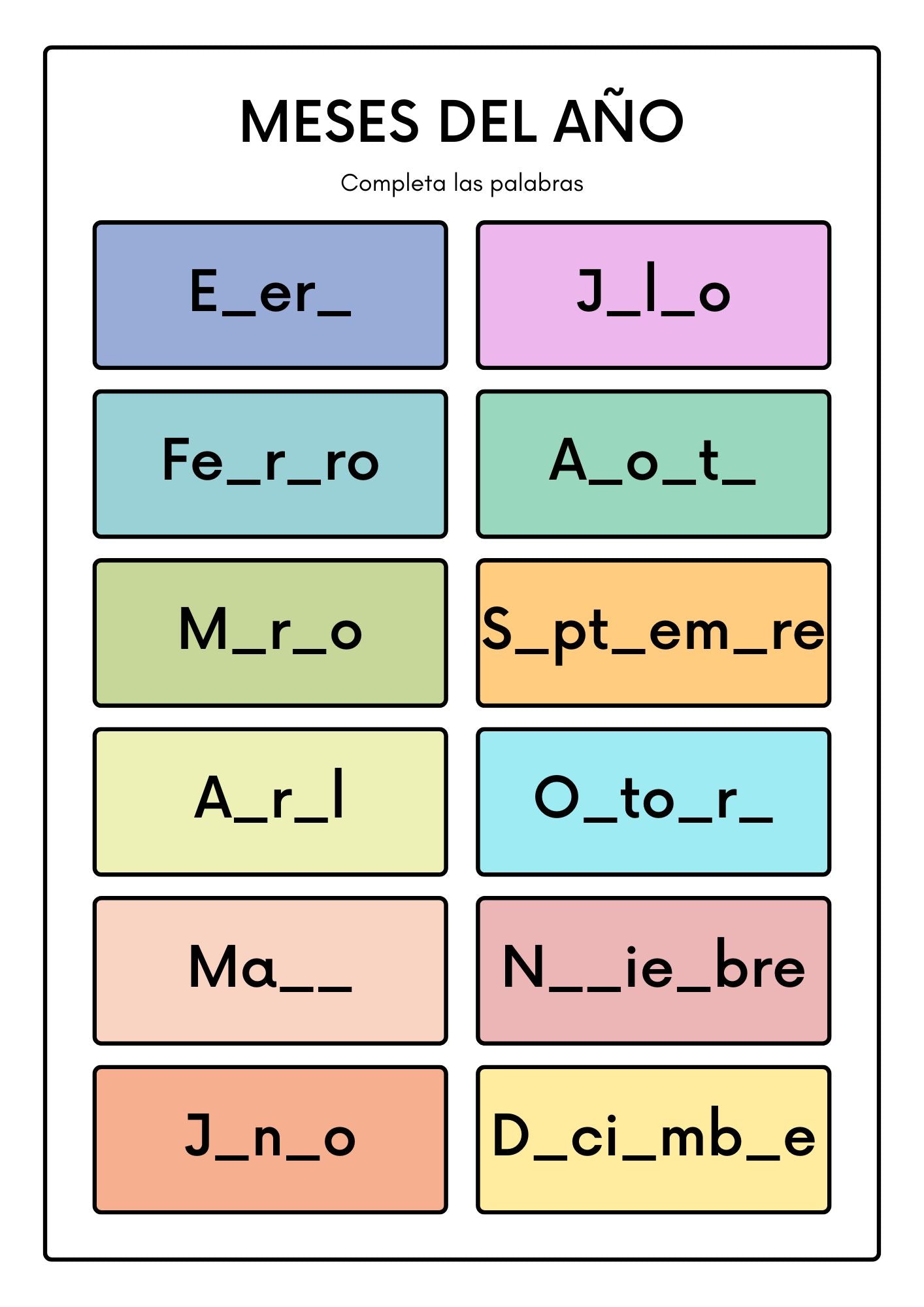 months of the year worksheet in spanish