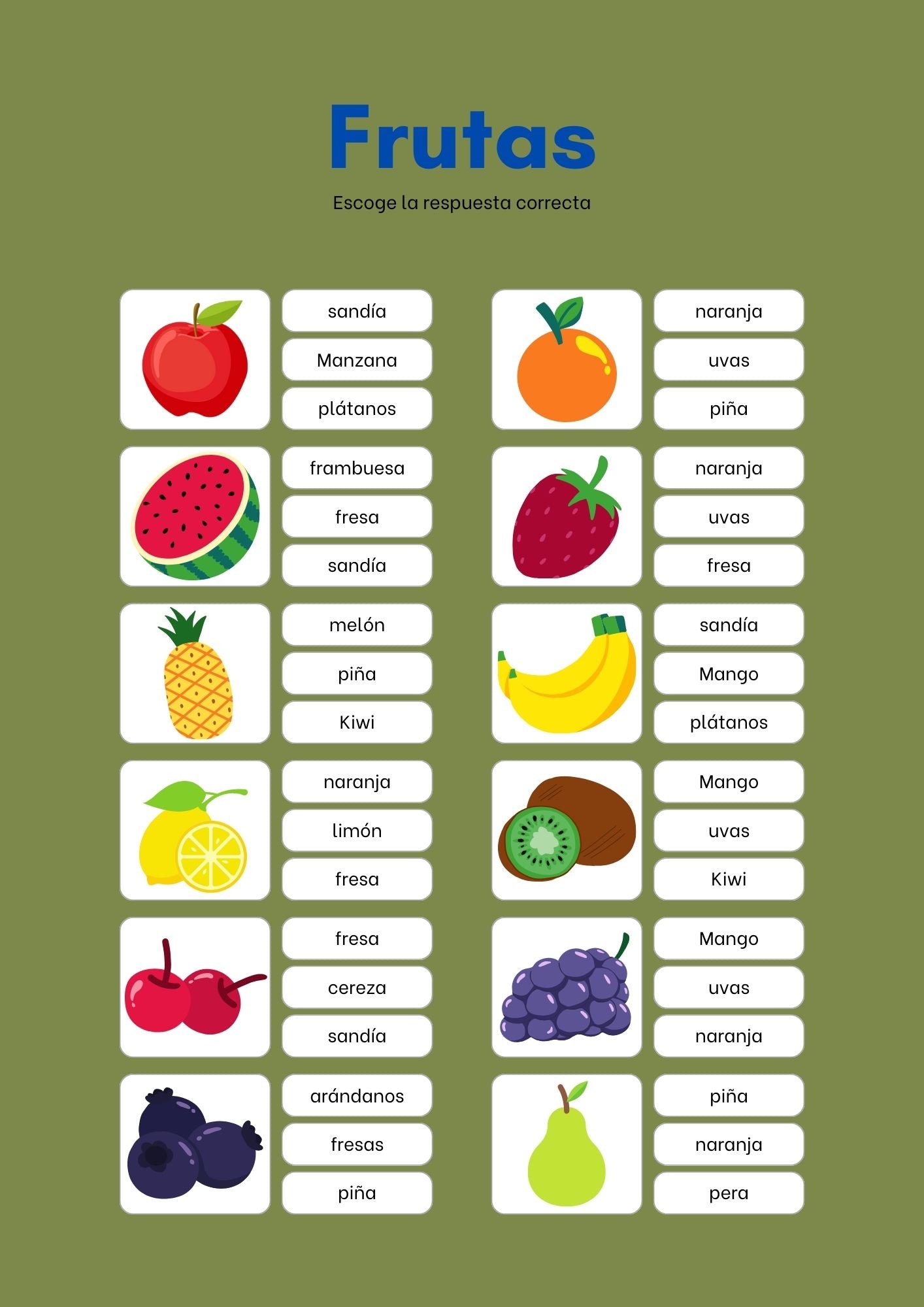 choose the fruit worksheet in spanish