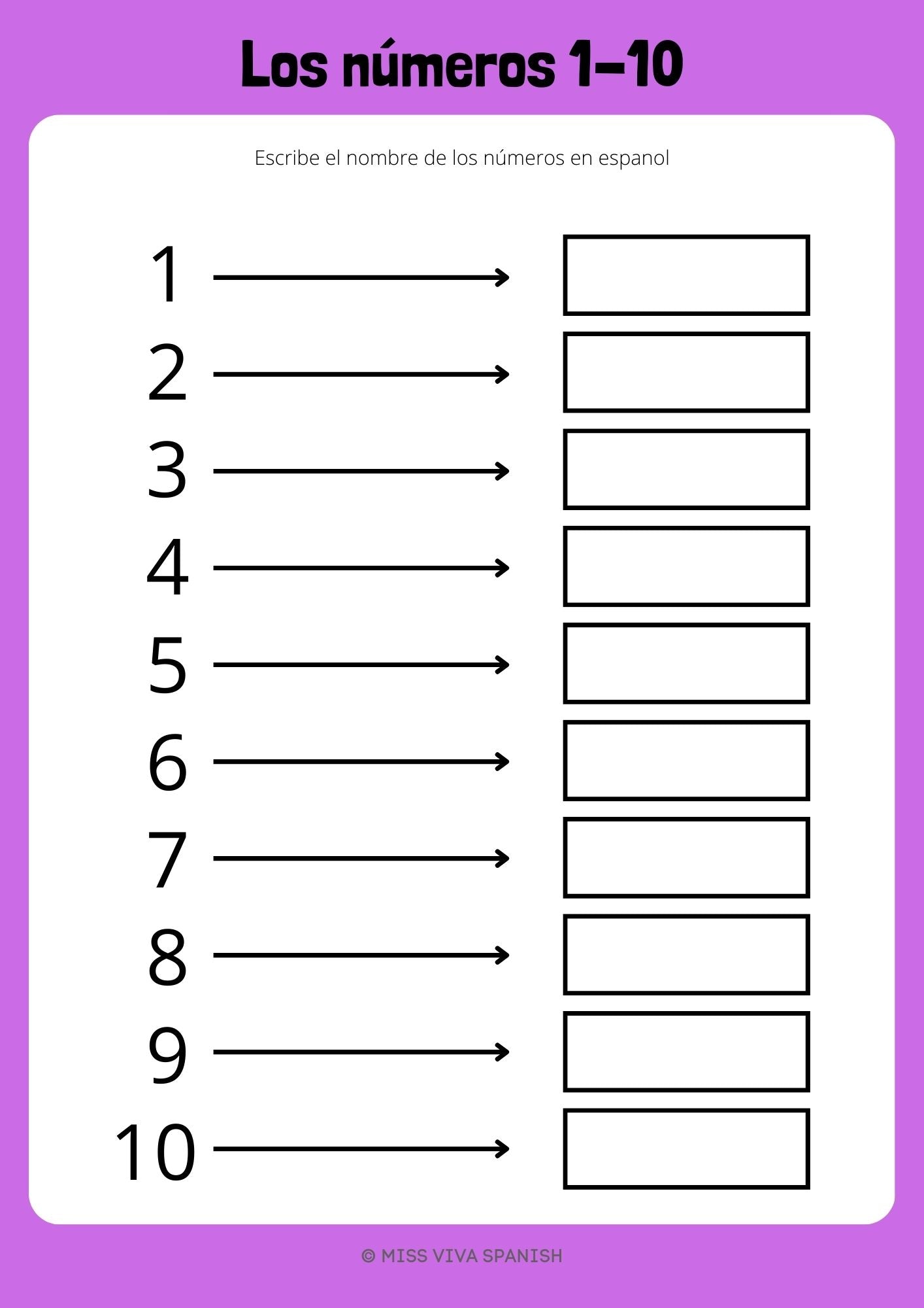 name the numbers 1-10 in spanish worksheet