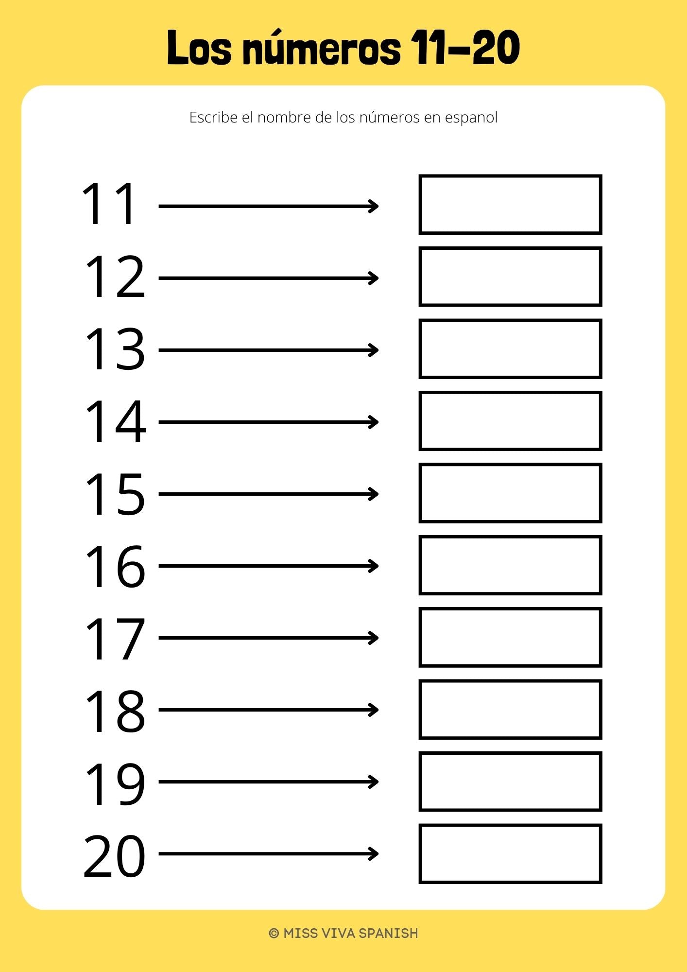 numbers 11-20 in spanish 