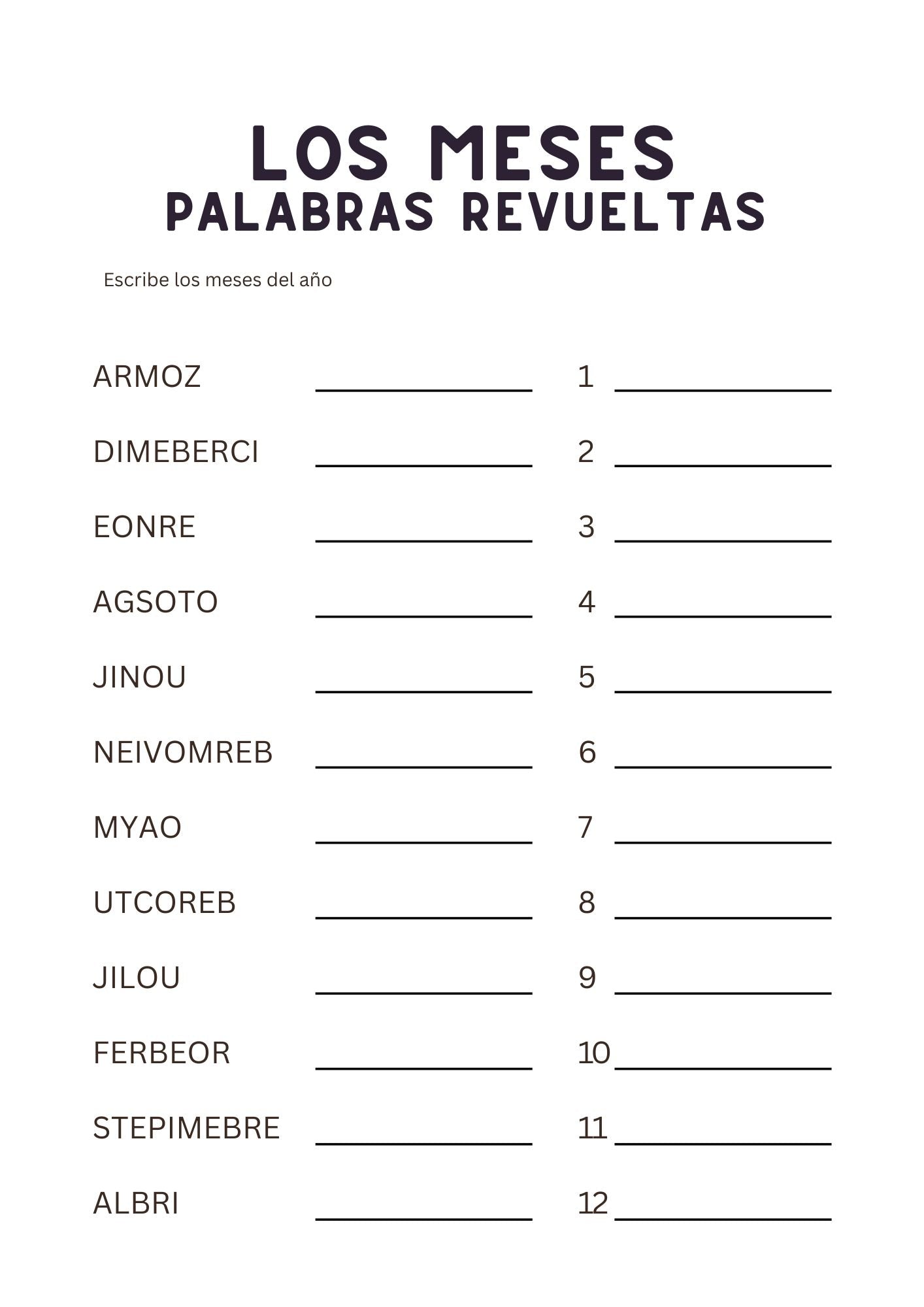 order the months in spanish worksheet