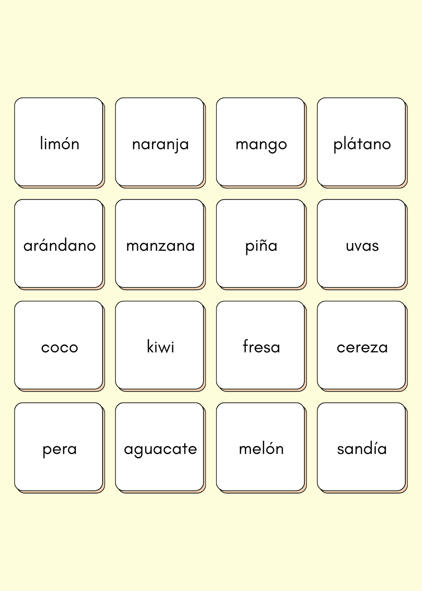 fruits flashcards in spanish